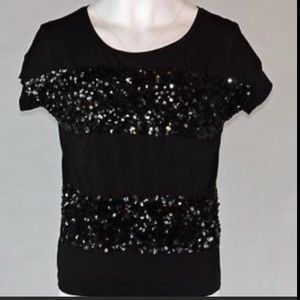 NWOT LOFT Black Sequin Strip Short Sleeve shirt M